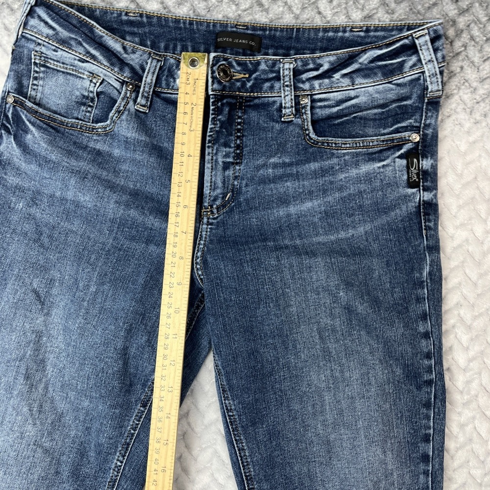 Silver Jeans Co. Elyse Women's W31/L33 Dark Wash Slim Boot Distressed Stretch - Picture 7 of 10